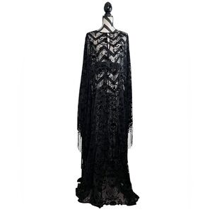 NWT Unique Vintage Sz 2X Whimsigoth Skull Bat Burnout Fringe Sheer Caftan Dress
